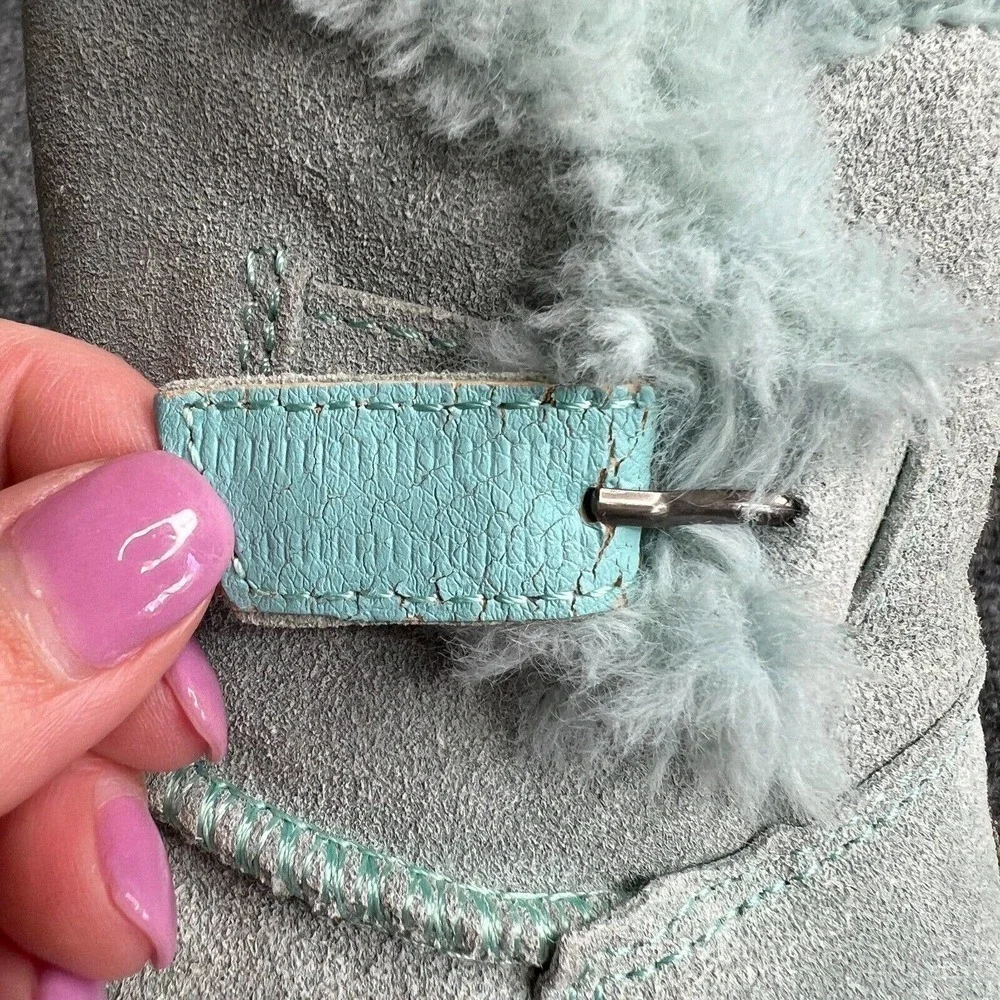 Bearpaw Boots Toddler 7 Mint Green Suede Leather Shearling Pull On Fur Trim